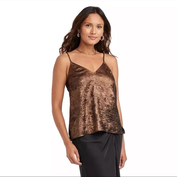 A New Day copper metallic v-neck spaghetti strap cami tank top size small - Picture 1 of 16